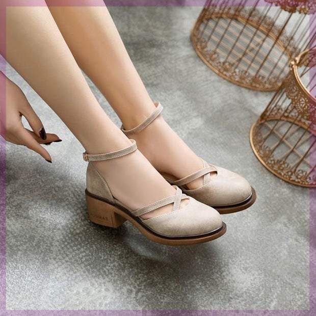 Womens  Dorsay Ankle Strap Low Square Heels