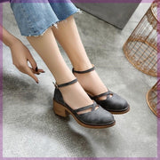 Womens  Dorsay Ankle Strap Low Square Heels