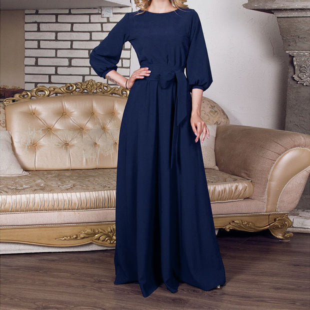 Full length solid color plus size evening dress