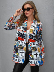 Fashion Print One Button Single Layer Suit Jacket