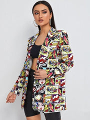 Fashion Print One Button Single Layer Suit Jacket