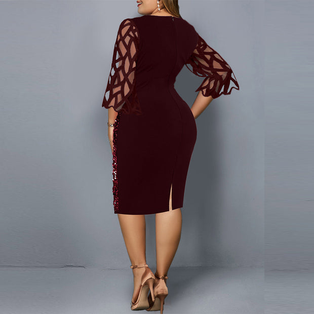 Individual Sequin Design Plus Size Women's Dress