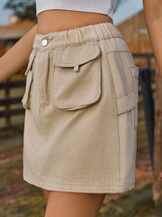Pocketed Elastic Waist Denim Skirt