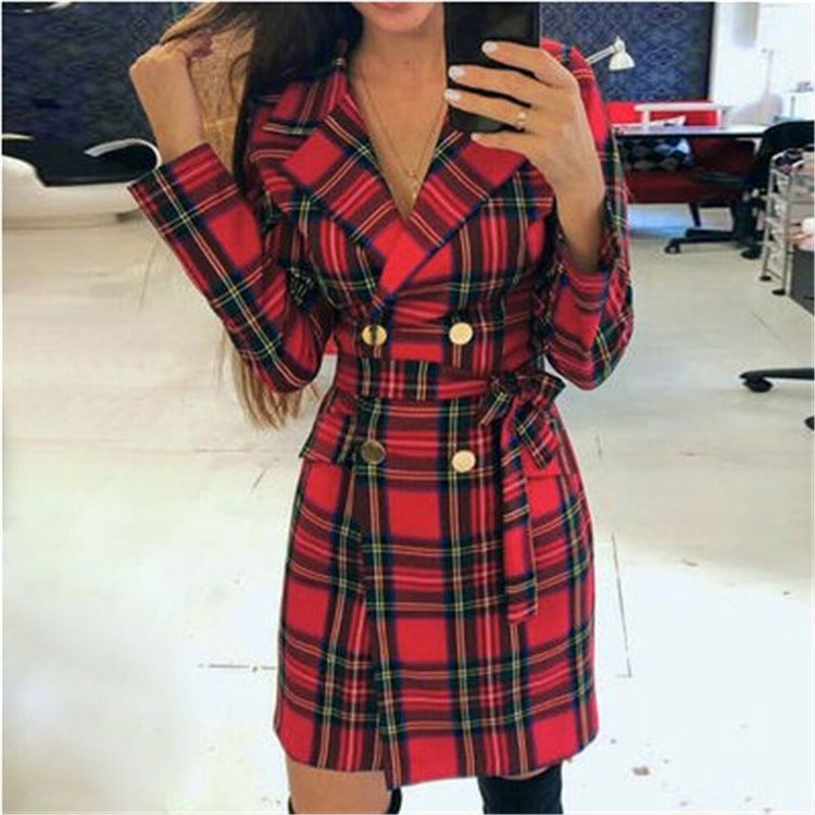 Plaid Long Sleeve Blazer Dress