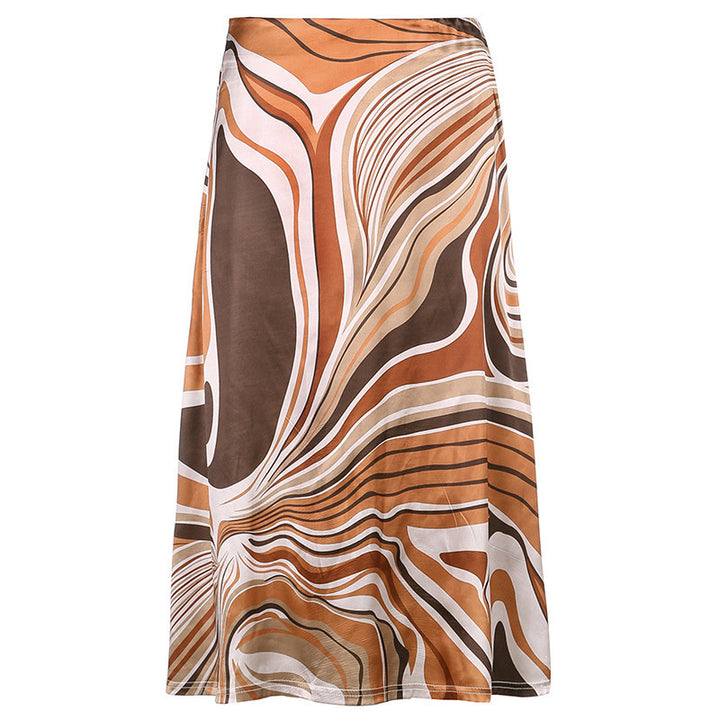 Irregular Stripes Printed Satin Skirt