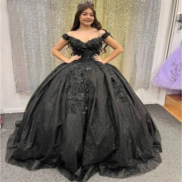 Black Luxury Quinceanera Dresses Ball Gown Puffy