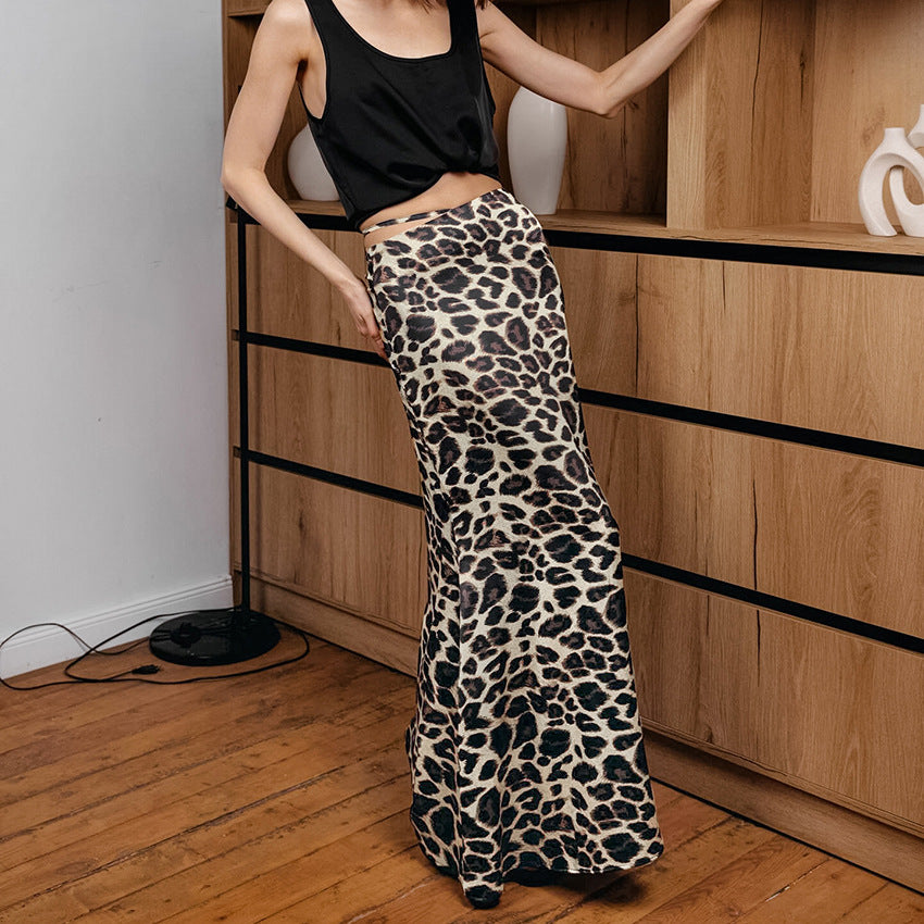 Leopard-print Sheath Fishtail Skirt