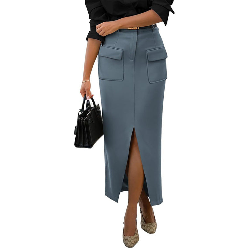 Casual Pocket Slit Hip Skirt