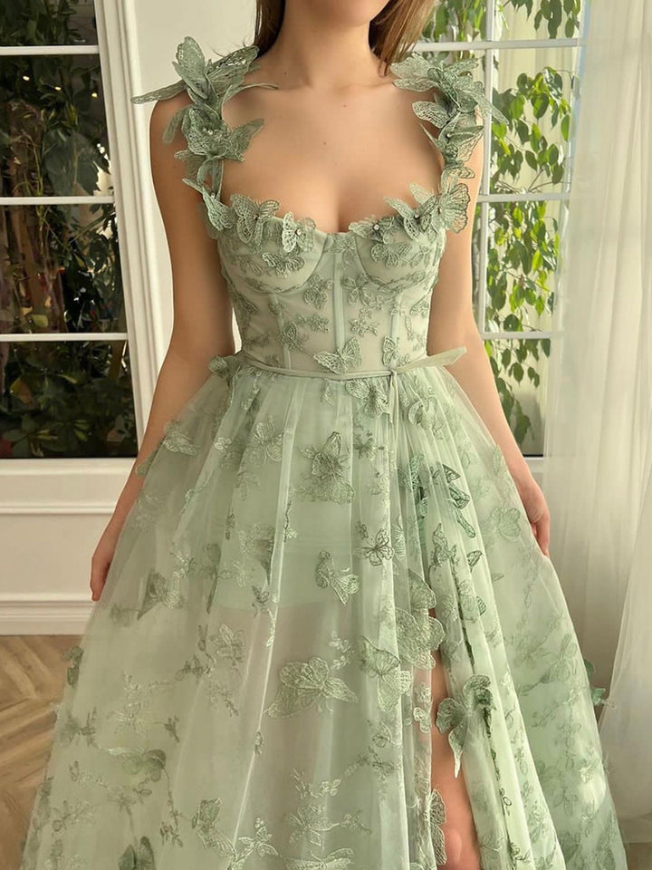 Flowers Slit Leg Princess Dress