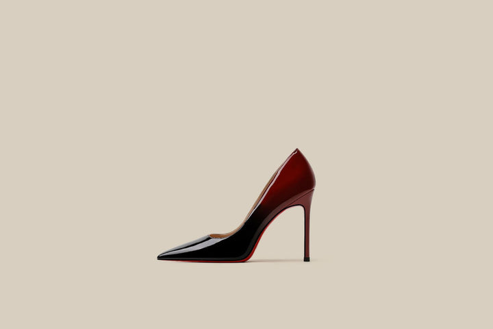 Patent Leather Black Red Gradient Color High Heels