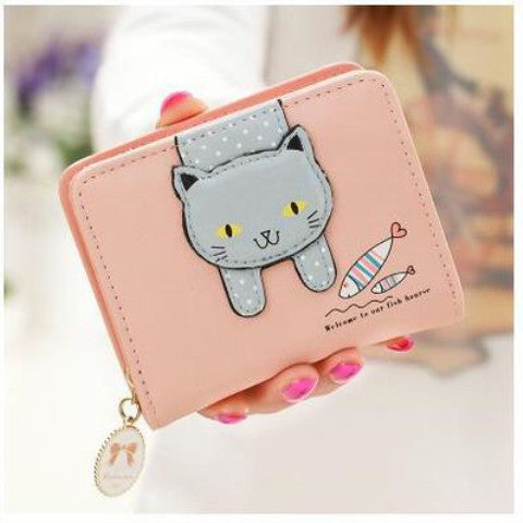 Short Cute Zipper Cartoon Cat Printing Student Coin Purse