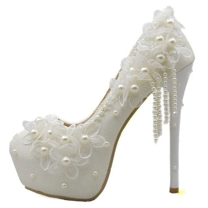 Rhinestone Lace, Flower Tassel High Heels