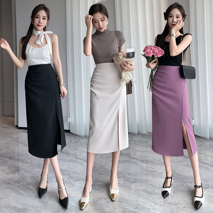 One-Step Skirt Hip Skirt Slimming Mid-length Skirt High Slit