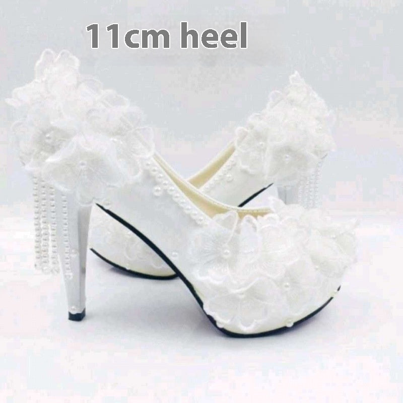 Rhinestone Lace, Flower Tassel High Heels