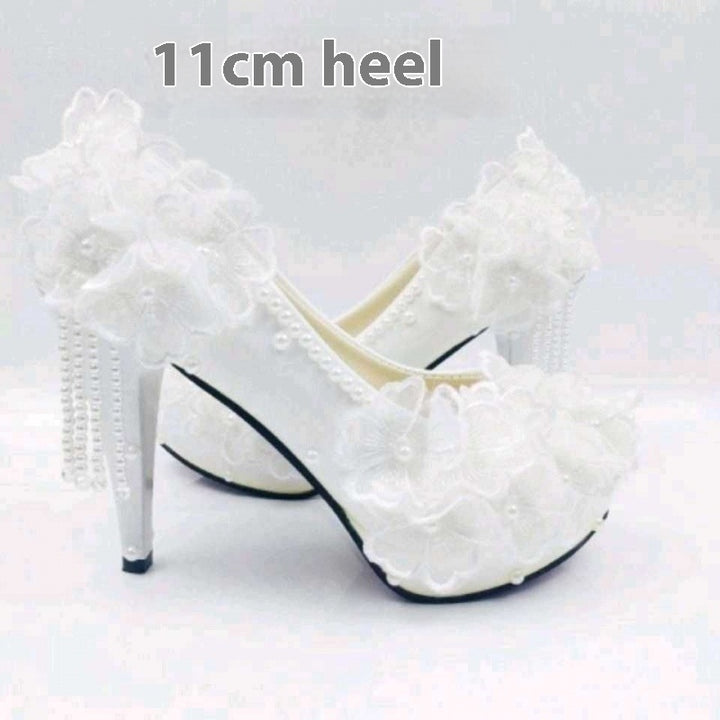 Rhinestone Lace, Flower Tassel High Heels