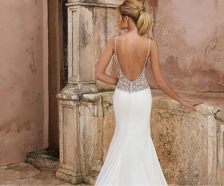 Shoulder Strap Train Mermaid Wedding Dress