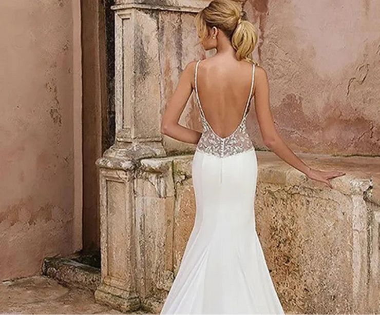 Shoulder Strap Train Mermaid Wedding Dress