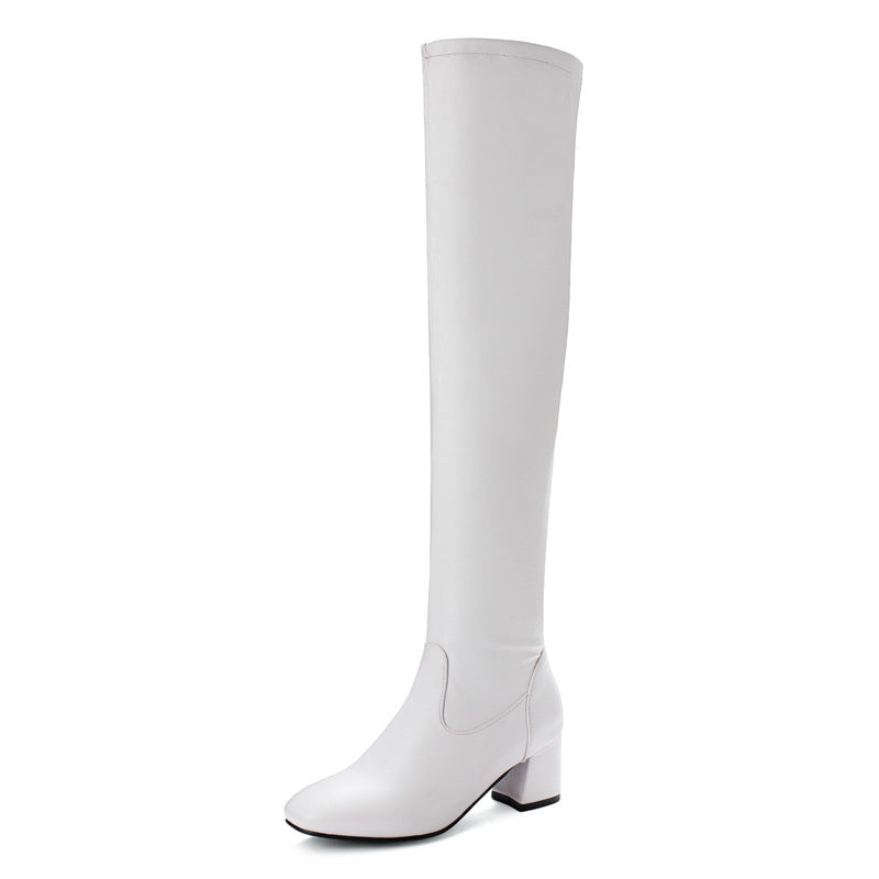 Side Zipper Round Toe Chunky Heel Over The Knee Boots