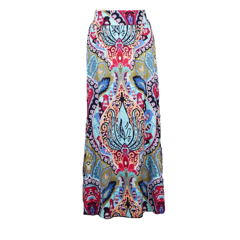 Exotic print big swing boho skirt