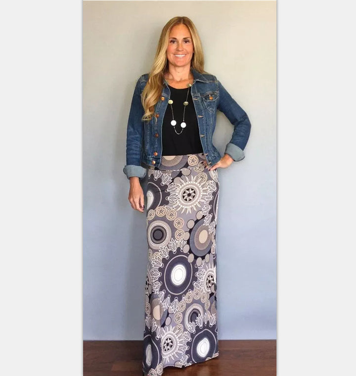 Exotic print big swing boho skirt