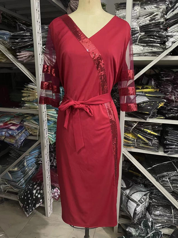 New Mesh Sequin Stitching Plus Size Women's Dress