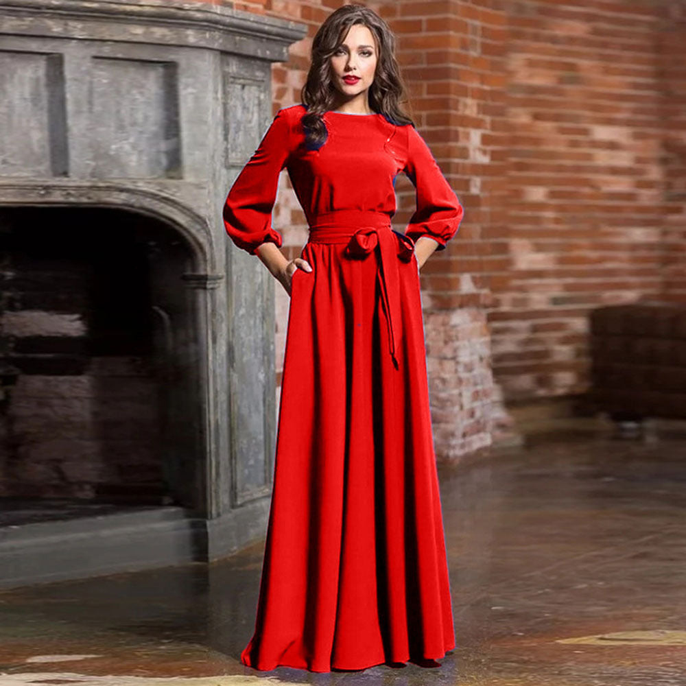 Full length solid color plus size evening dress