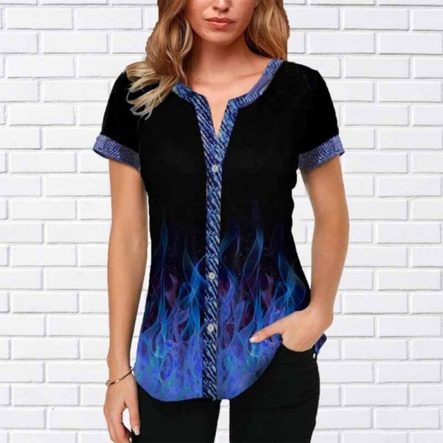 V-neck button ladies shirt