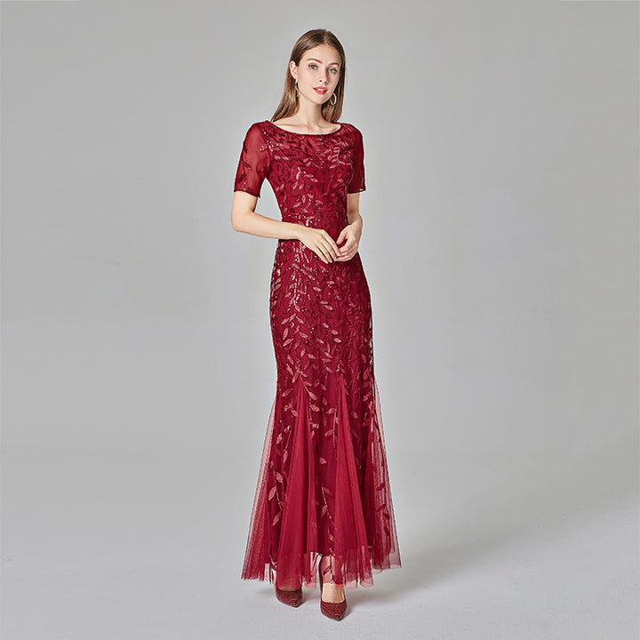 Gauze Sequin Fishtail Evening Dress