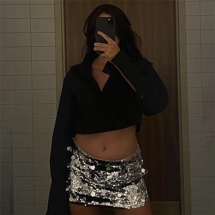 Reflective Sequined High Waist Hip Skirt