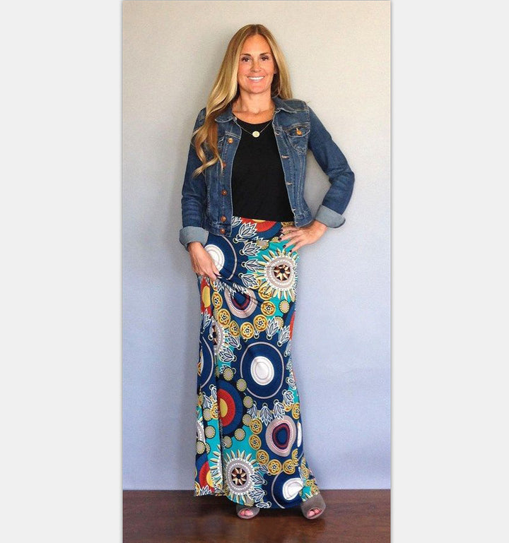 Exotic print big swing boho skirt