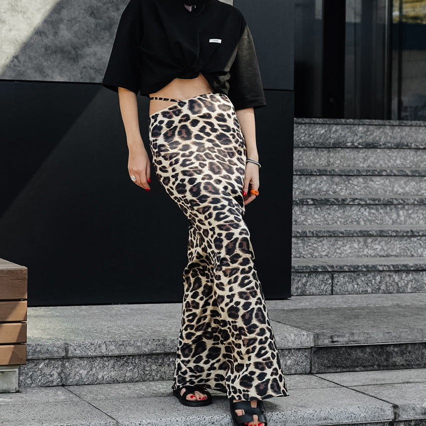 Leopard-print Sheath Fishtail Skirt