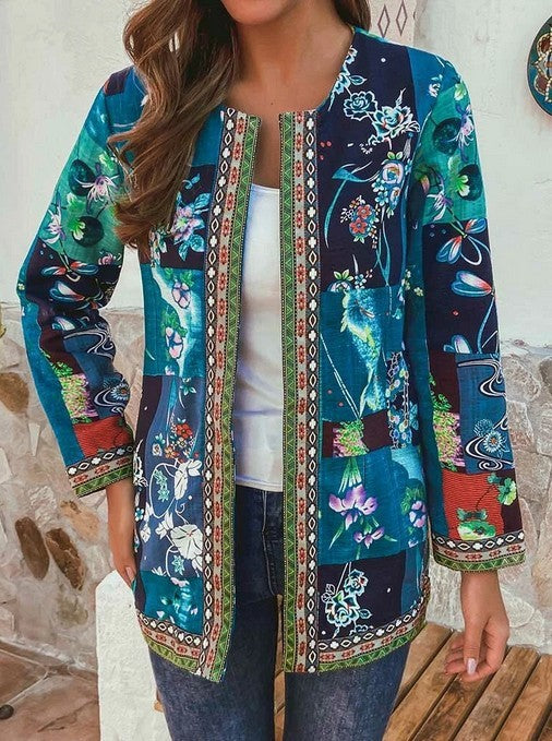 Printed loose long sleeve coat