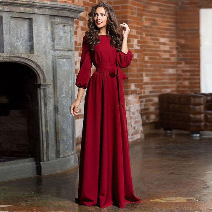 Full length solid color plus size evening dress