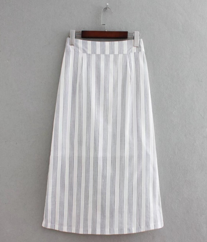 Buttons Side Split A-line Mid Calf Skirt