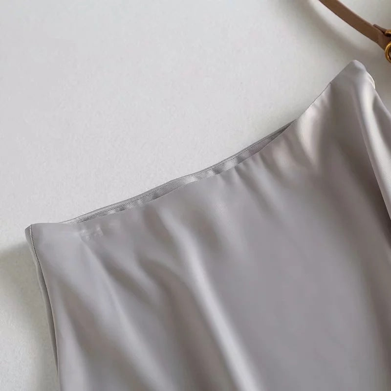 Shiny Silk Satin Long Skirt