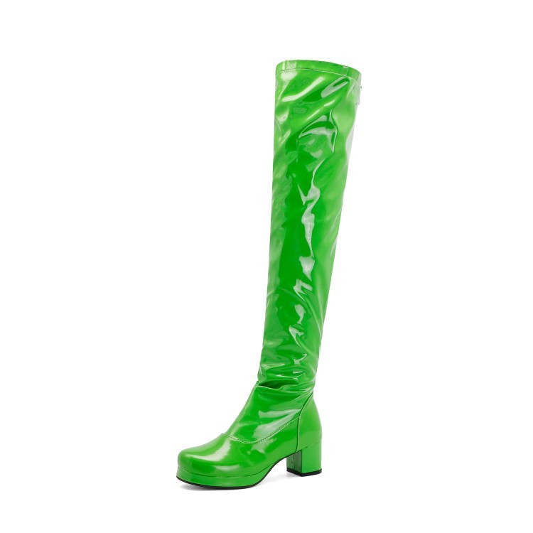 Candy Patent Leather Back Zip Knee Boots