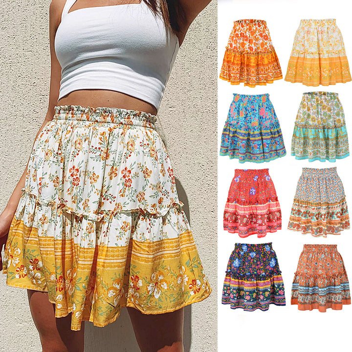 Bohemian High Waist Ruffle Skirt