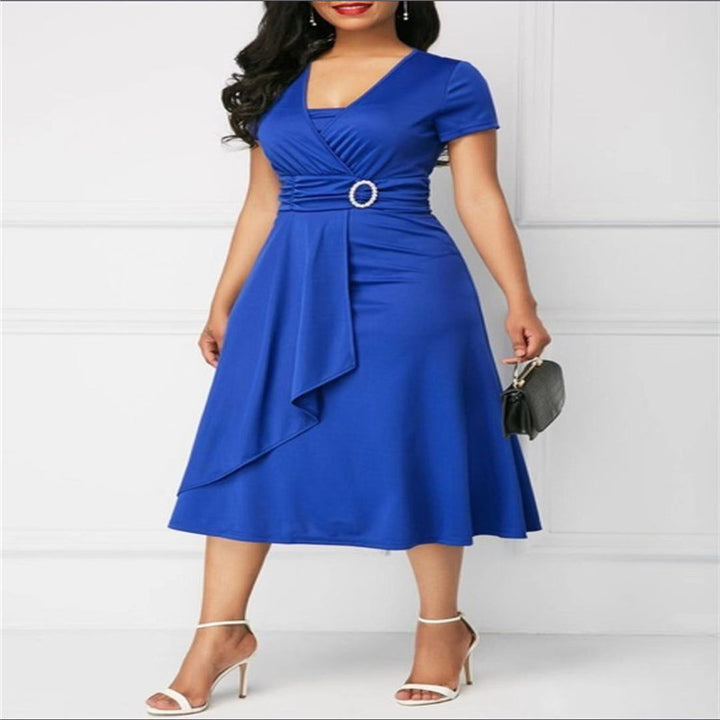 Short Sleeve V-Neck Irregular Evening Dress