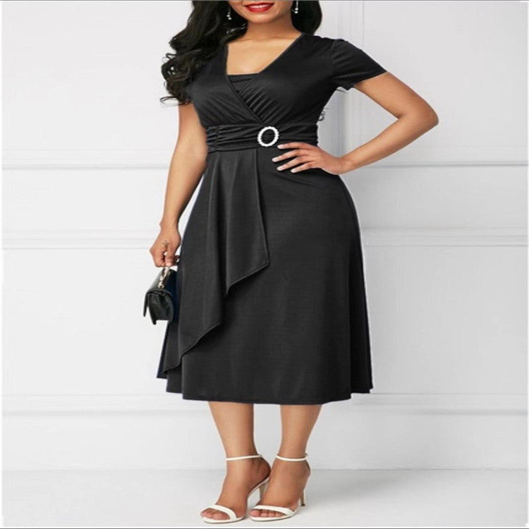 Short Sleeve V-Neck Irregular Evening Dress