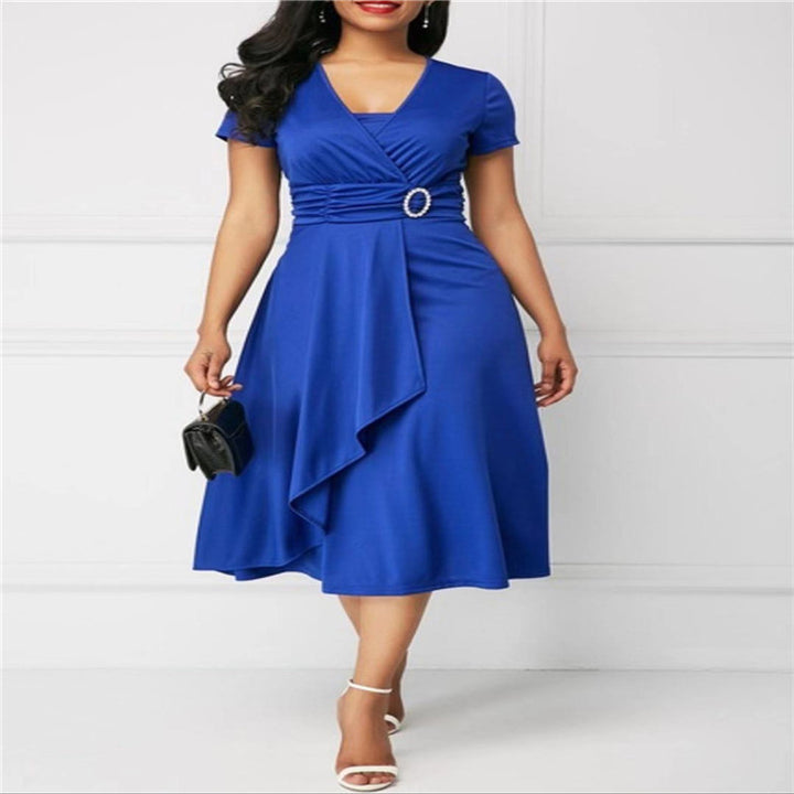 Short Sleeve V-Neck Irregular Evening Dress