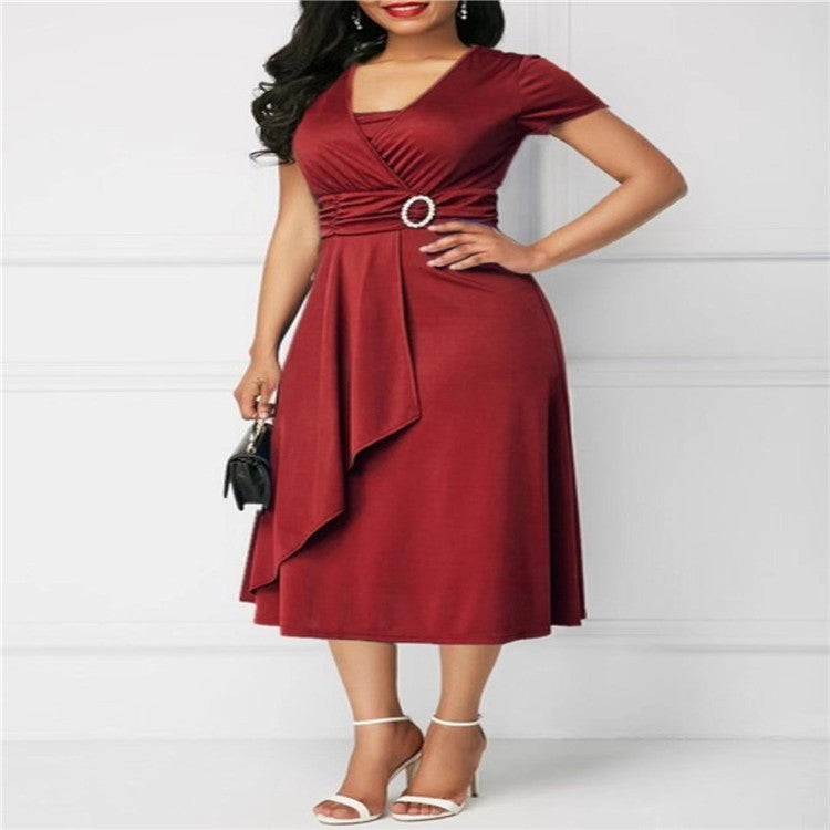 Short Sleeve V-Neck Irregular Evening Dress