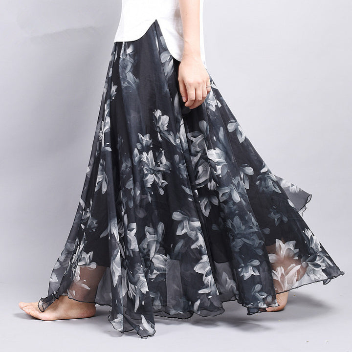 Bohemian Print Long Floral  Chiffon Skirt