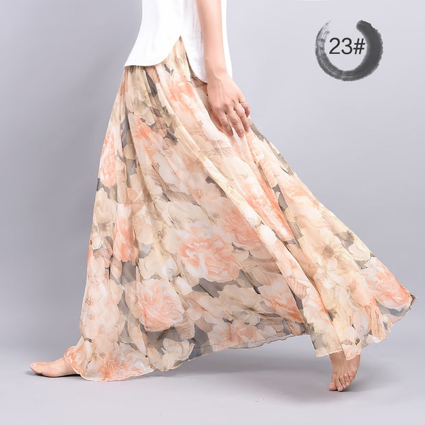 Bohemian Print Long Floral  Chiffon Skirt