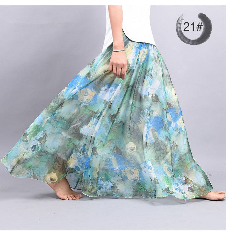 Bohemian Print Long Floral  Chiffon Skirt