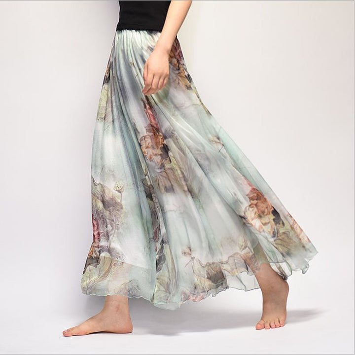 Bohemian Print Long Floral  Chiffon Skirt