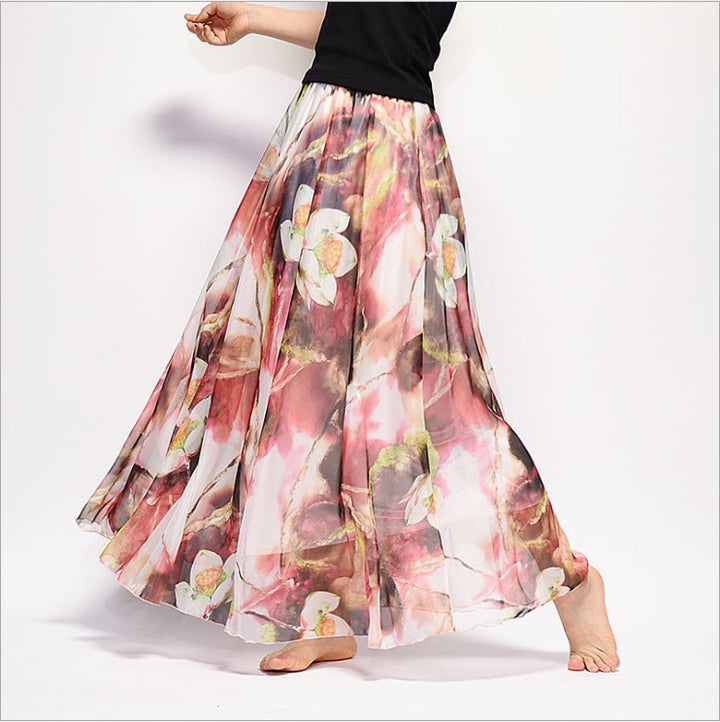 Bohemian Print Long Floral  Chiffon Skirt