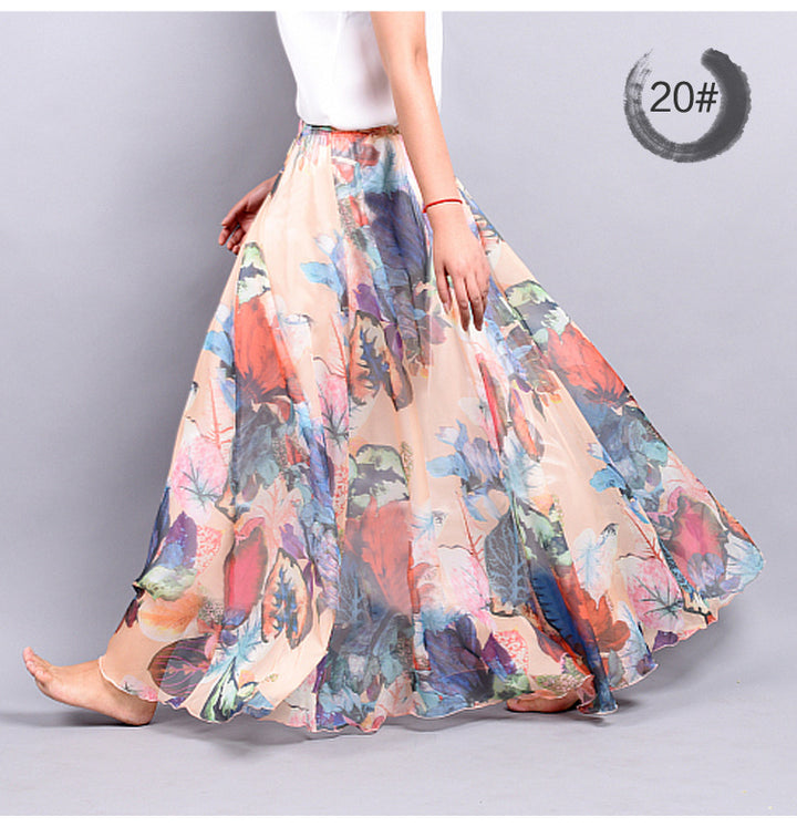 Bohemian Print Long Floral  Chiffon Skirt