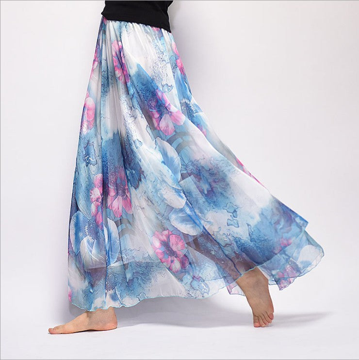 Bohemian Print Long Floral  Chiffon Skirt