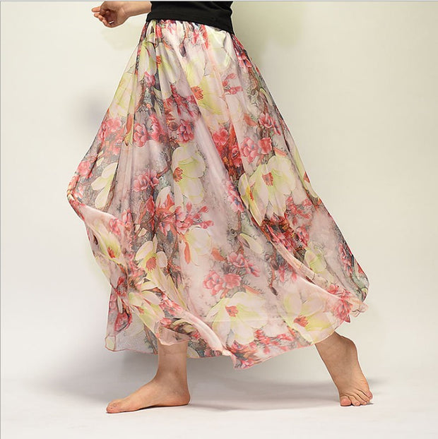 Bohemian Print Long Floral  Chiffon Skirt
