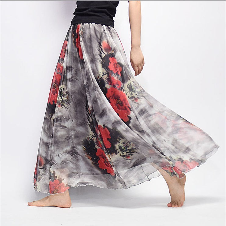 Bohemian Print Long Floral  Chiffon Skirt